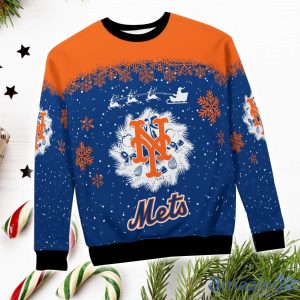 New York Mets Santa sleigh driving reindeer Pattern Ugly Christmas Sweater Product Photo 4