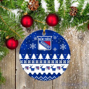 New York Rangers Ceramic Ornament Christmas Pixel Art Tartan Background Product Photo 2