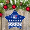 New York Rangers Ceramic Ornament Christmas Pixel Art Tartan Background