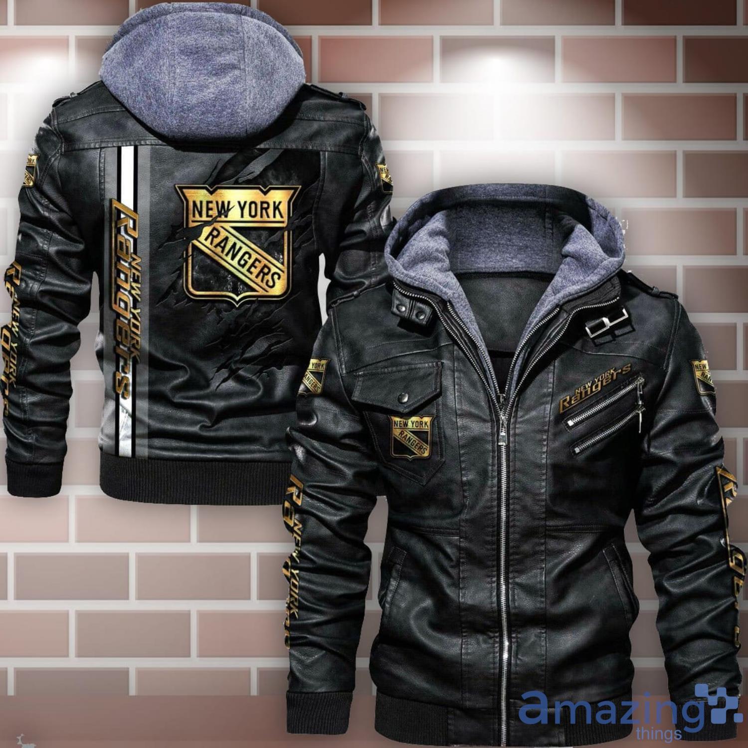New York Rangers Striped Style Leather Jacket For Fans image New York Rangers Striped Style Leather Jacket For Fans Product Photo 1