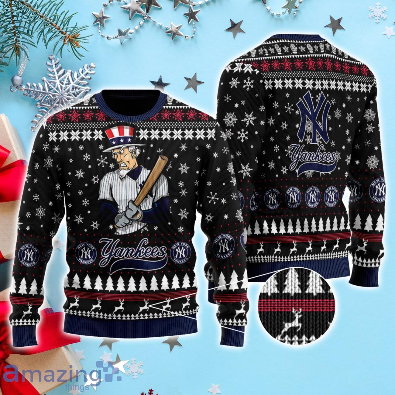 New York Yankees 3D Ugly Christmas Sweater image New York Yankees 3D Ugly Christmas Sweater Product Photo 1