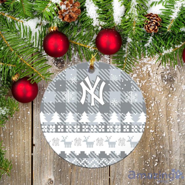 Atlanta Braves Ceramic Ornament Christmas Pixel Art Tartan Background