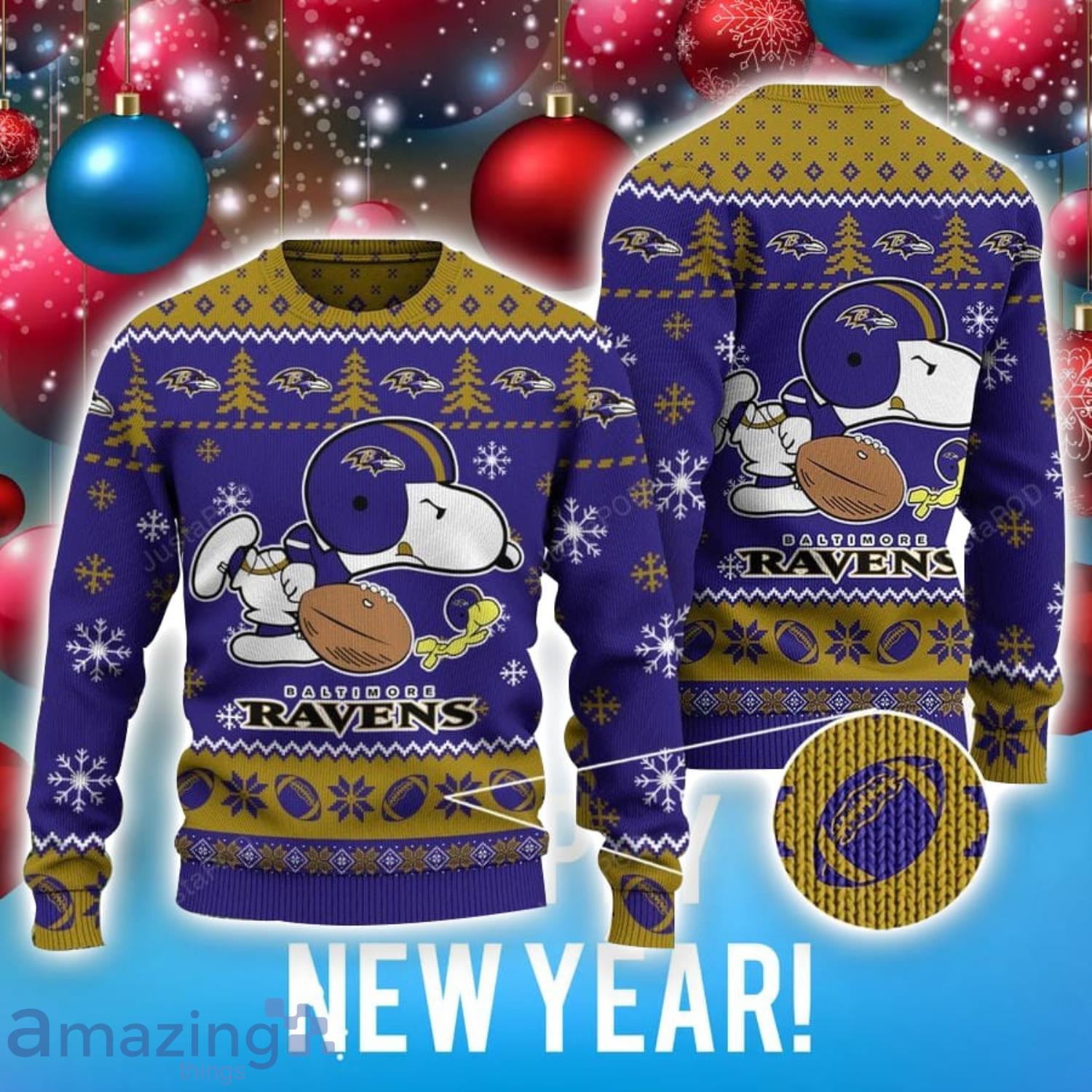 NFL Baltimore Ravens Snoopy Ugly Christmas Sweater Special Gift For Fans image NFL Baltimore Ravens Snoopy Ugly Christmas Sweater Special Gift For Fans Product Photo 1