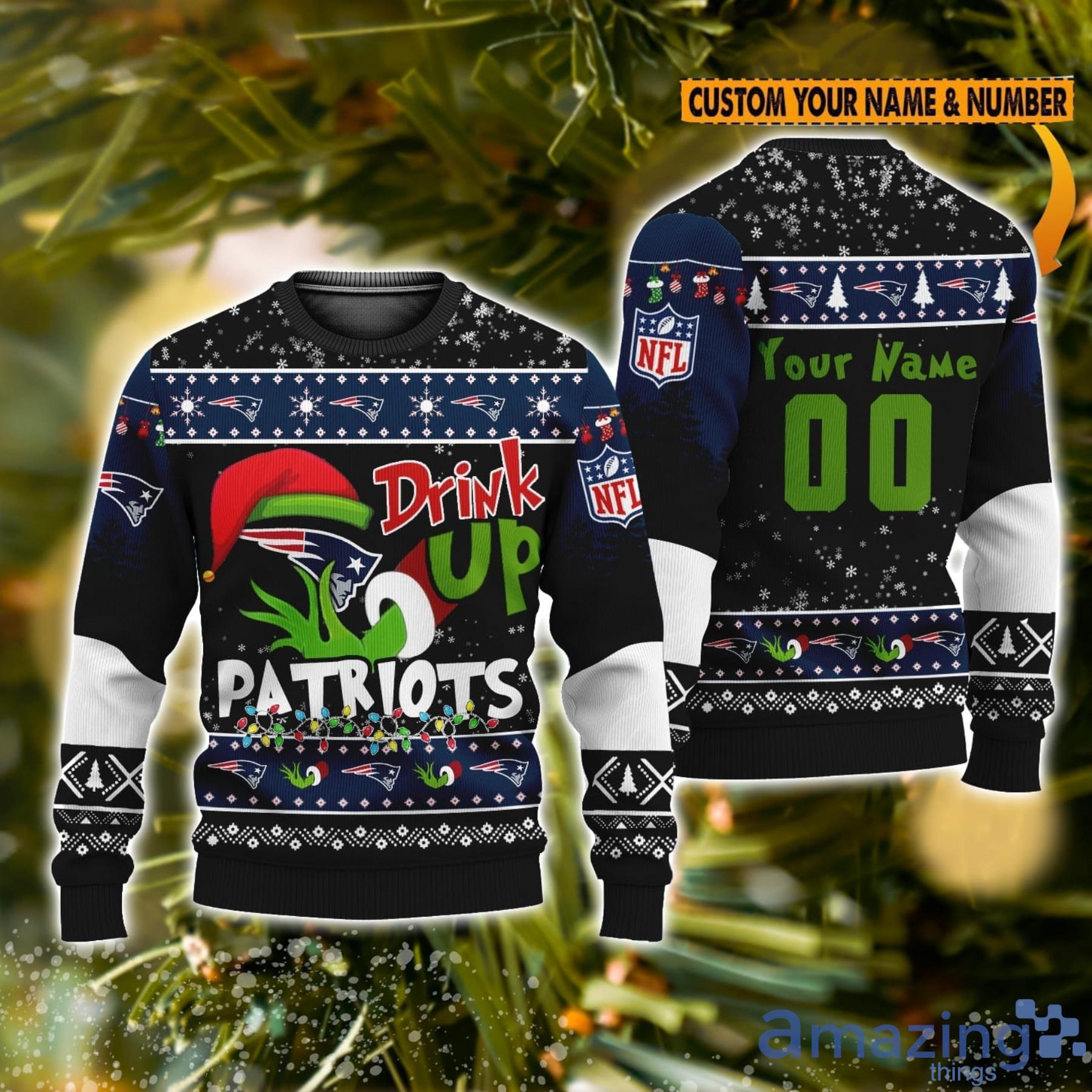 NFL New England Patriots Custom Name And Number Ugly Christmas Sweater  Christmas Gift For Sport Team - Limotees