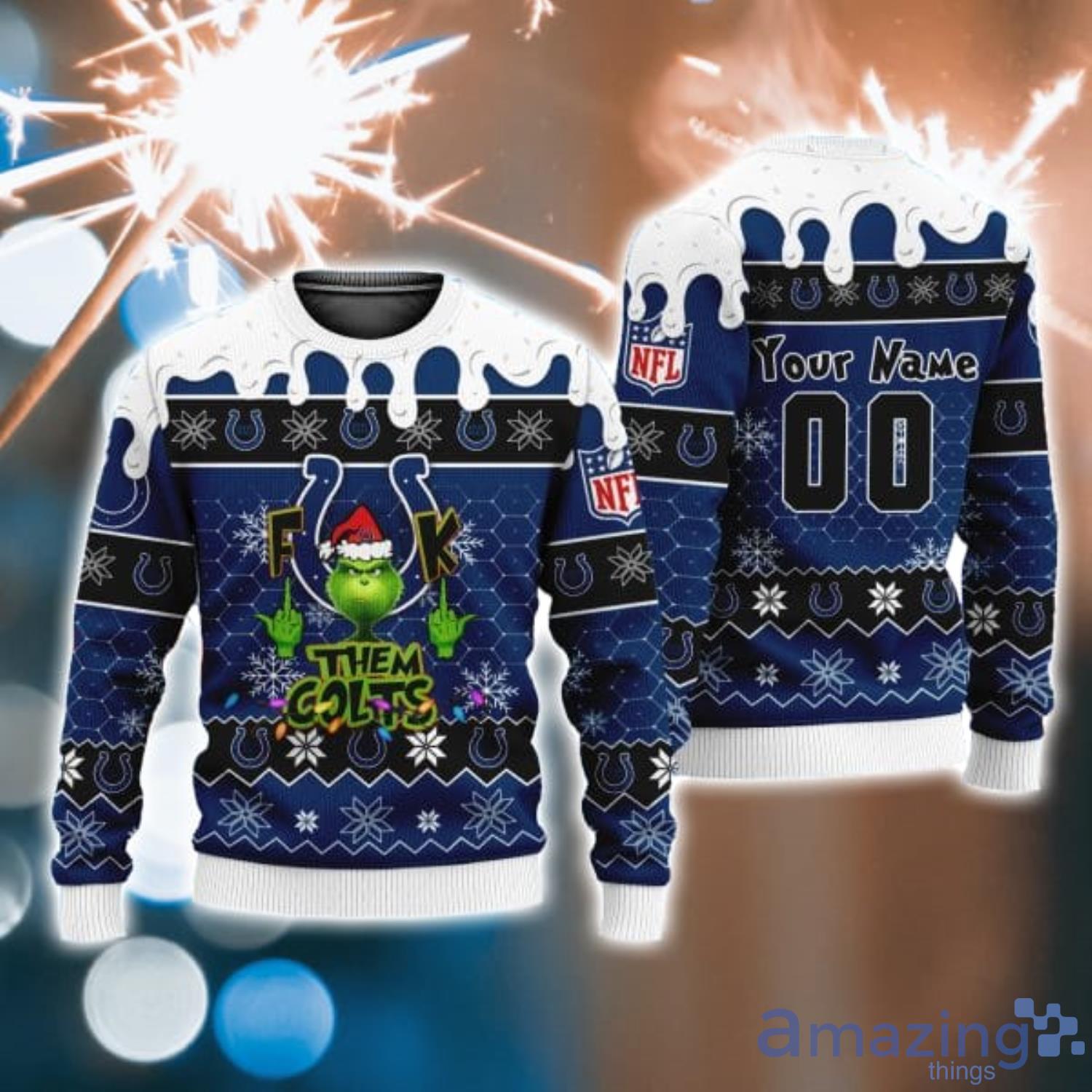 Custom Name Number NFL logo Indianapolis Colts Ugly Christmas Sweater