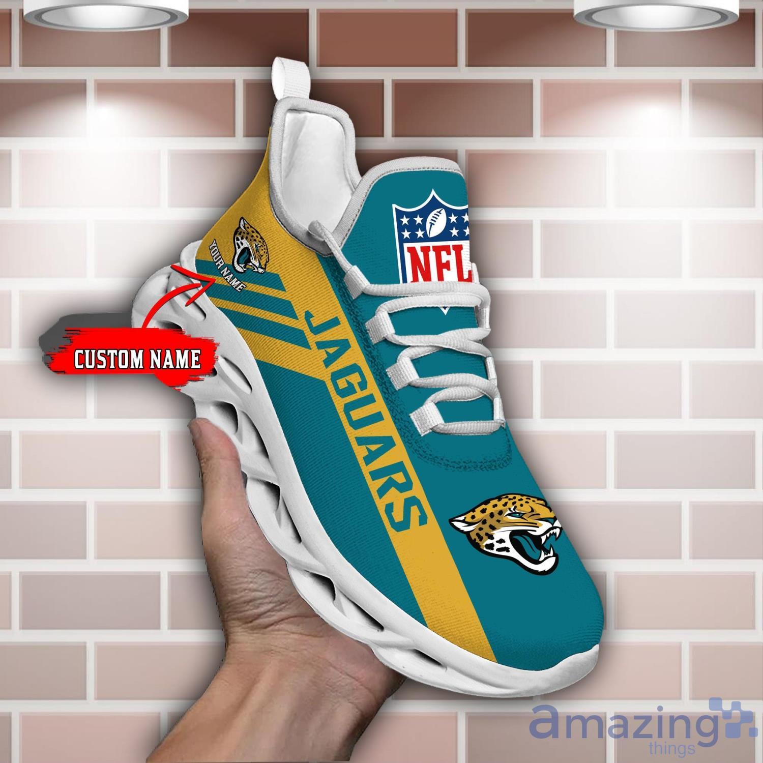 Jacksonville Jaguars Premium NFL Team Sneakers Custom Name Air Cushion Shoes  For Fans - Banantees