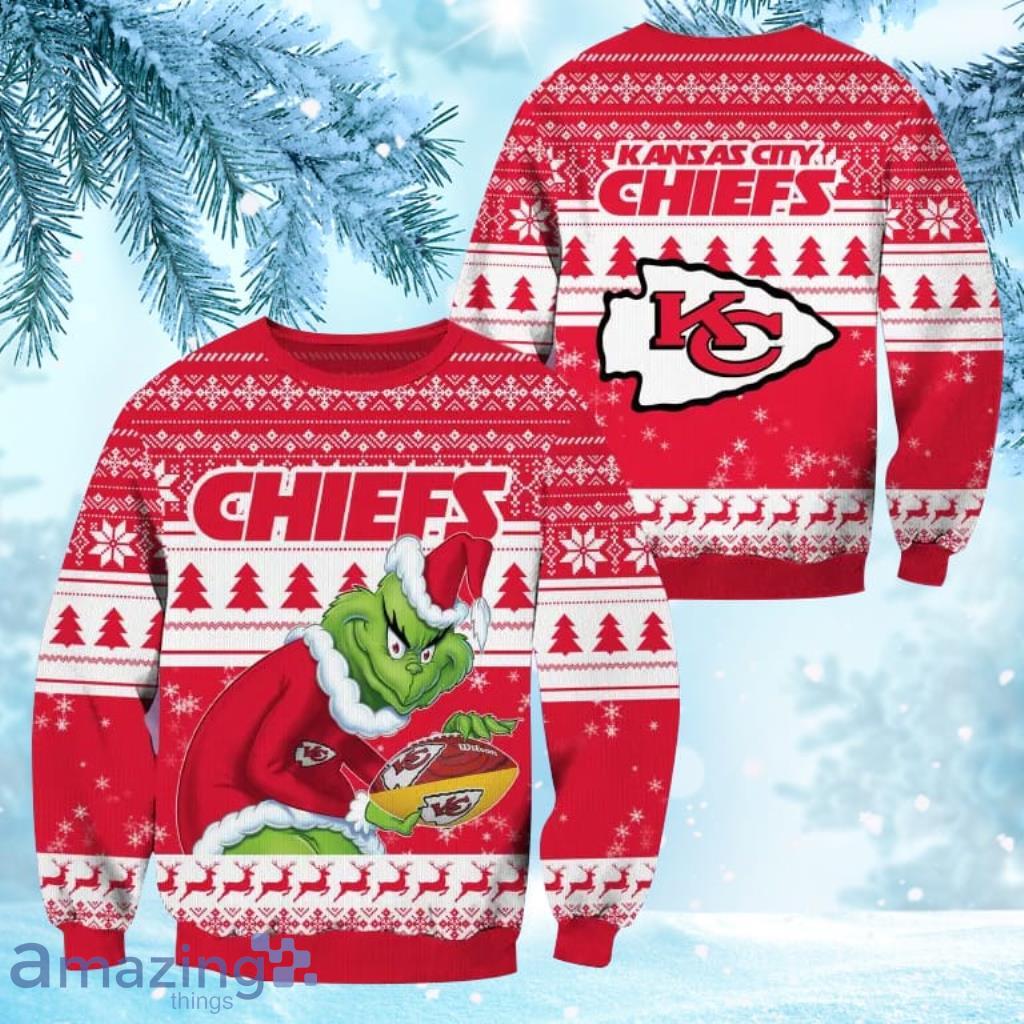 NFL Kansas City Chiefs Grinch Personalized Christmas Ugly Sweater 3D Gift For Big Fans image NFL Kansas City Chiefs Grinch Personalized Christmas Ugly Sweater 3D Gift For Big Fans Product Photo 1