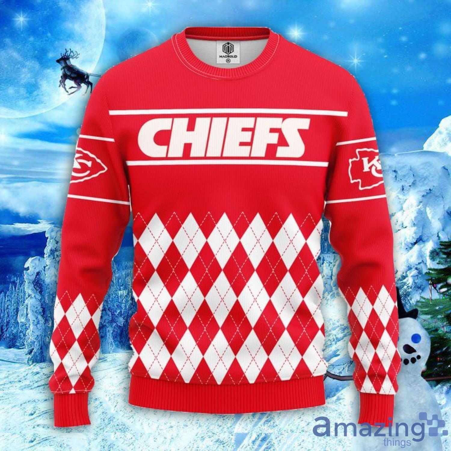 Kansas City Chiefs Christmas Reindeers Pattern Ugly Sweater For Men Women -  Banantees