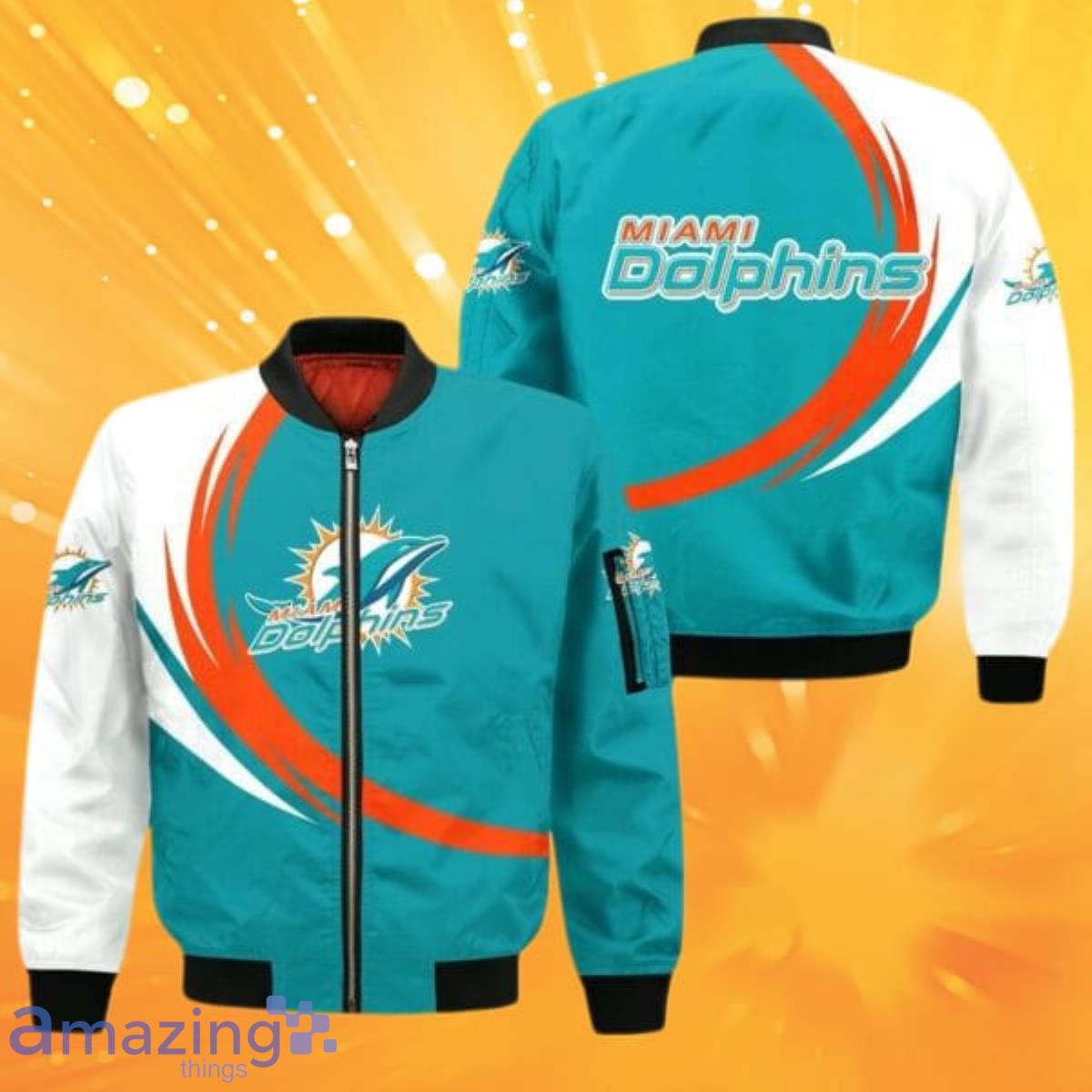 Maker of Jacket NFL Miami Dolphins Light Blue and Orange Varsity