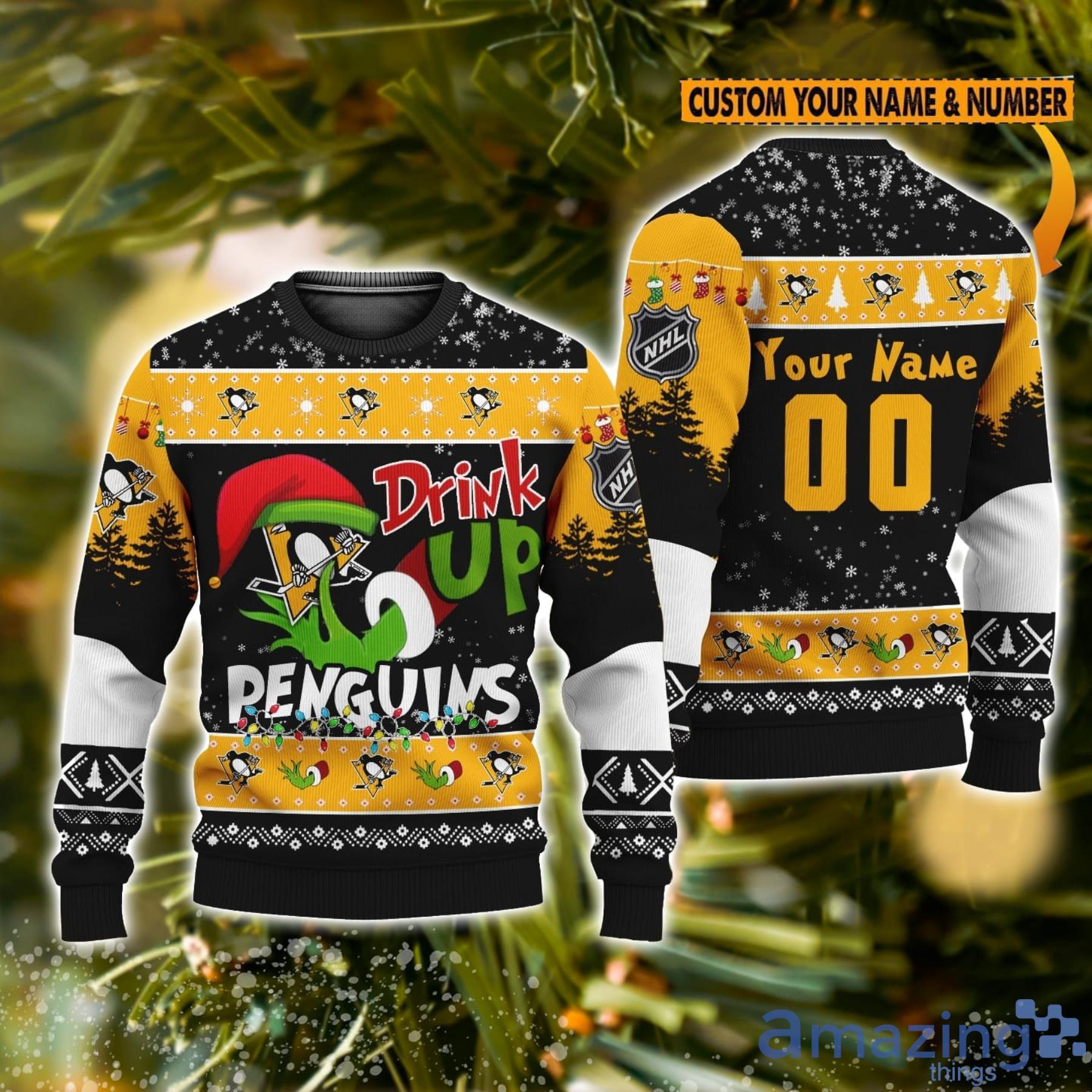 NHL Pittsburgh Penguins Cute 12 Grinch Face Xmas Day Ugly