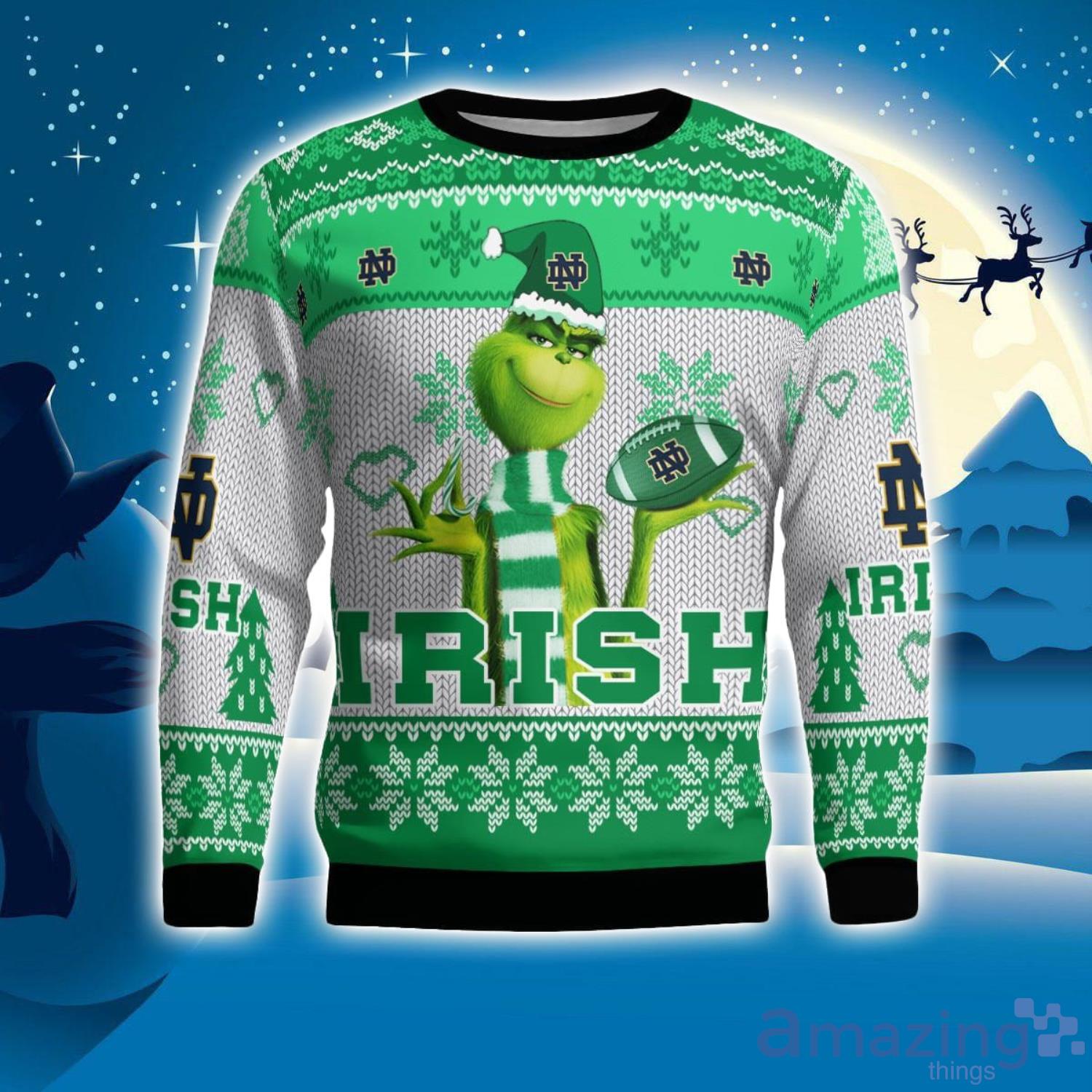 Notre Dame Fighting Irish Grinch Snowflake Pattern Ugly Sweater Christmas Product Photo 1