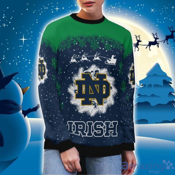 Notre Dame Fighting Irish Santa sleigh driving reindeer Pattern Ugly Christmas Sweater Product Photo 3