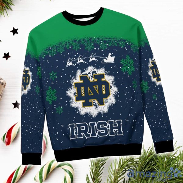 Notre Dame Fighting Irish Santa sleigh driving reindeer Pattern Ugly Christmas Sweater Product Photo 4