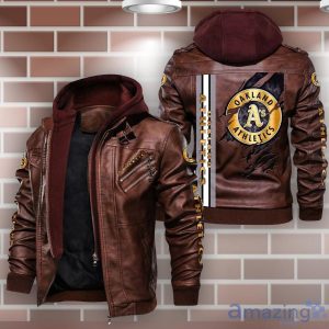 Oakland Athletics Striped Style Leather Jacket For Fans Product Photo 2