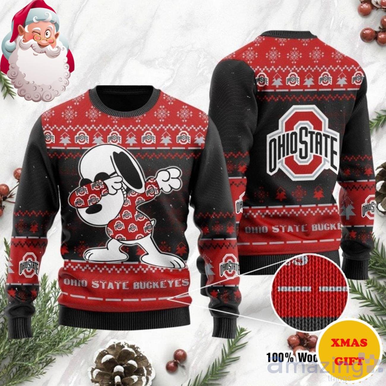 Ohio State Buckeyes Snoopy Dabbing Christmas AOP Sweater image Ohio State Buckeyes Snoopy Dabbing Christmas AOP Sweater Product Photo 1