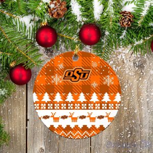 Oklahoma State Cowboys Ceramic Ornament Christmas Pixel Art Tartan Background Gift For Xmas Product Photo 2