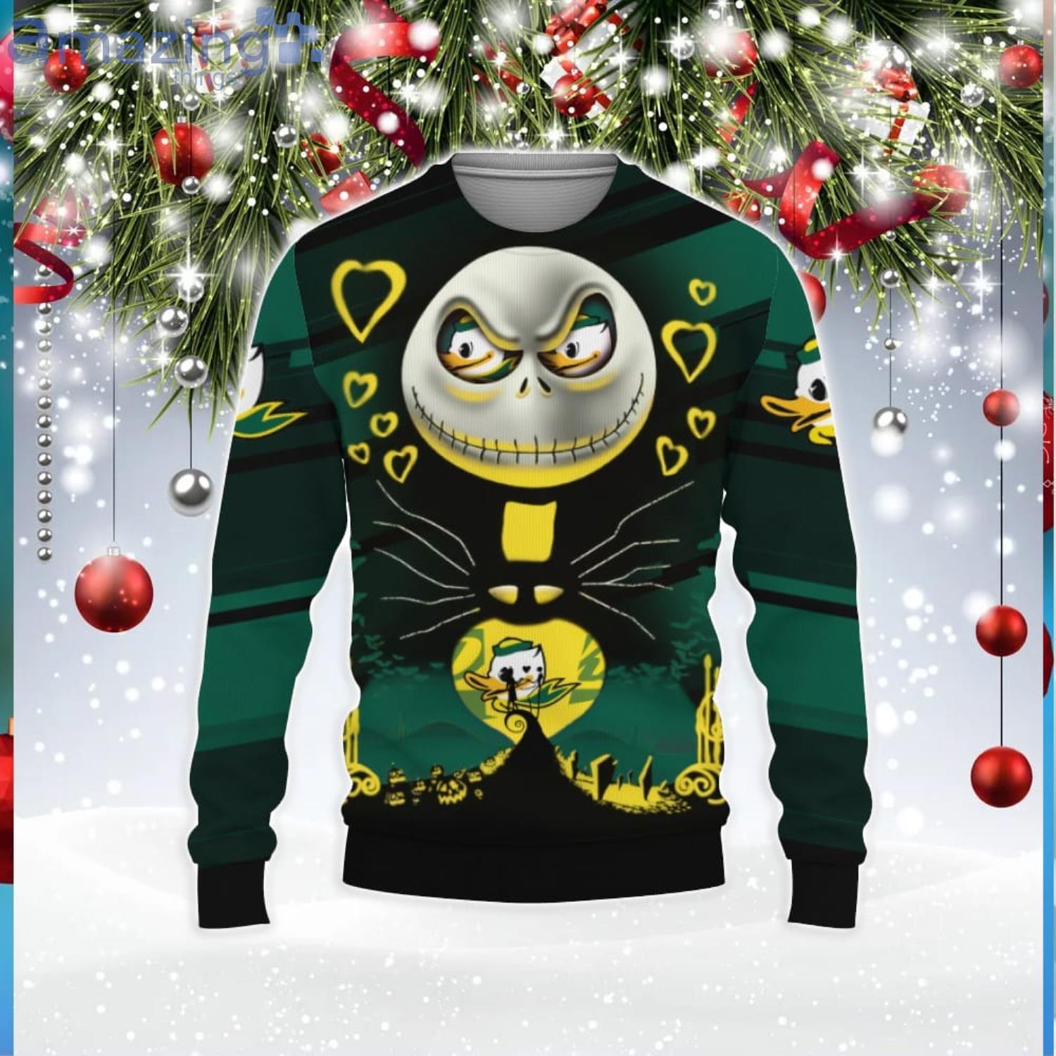 Oregon Ducks Jack Skellington 2023 3D Sweater Unisex Christmas Gift image Oregon Ducks Jack Skellington 2023 3D Sweater Unisex Christmas Gift Product Photo 1