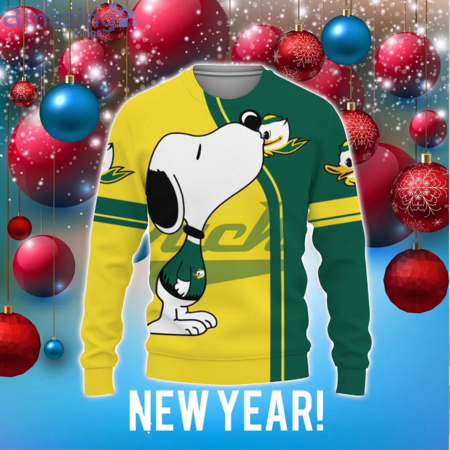 Oregon Ducks Snoopy Kiss 3D Sweater Unisex Christmas Gift image Oregon Ducks Snoopy Kiss 3D Sweater Unisex Christmas Gift Product Photo 1