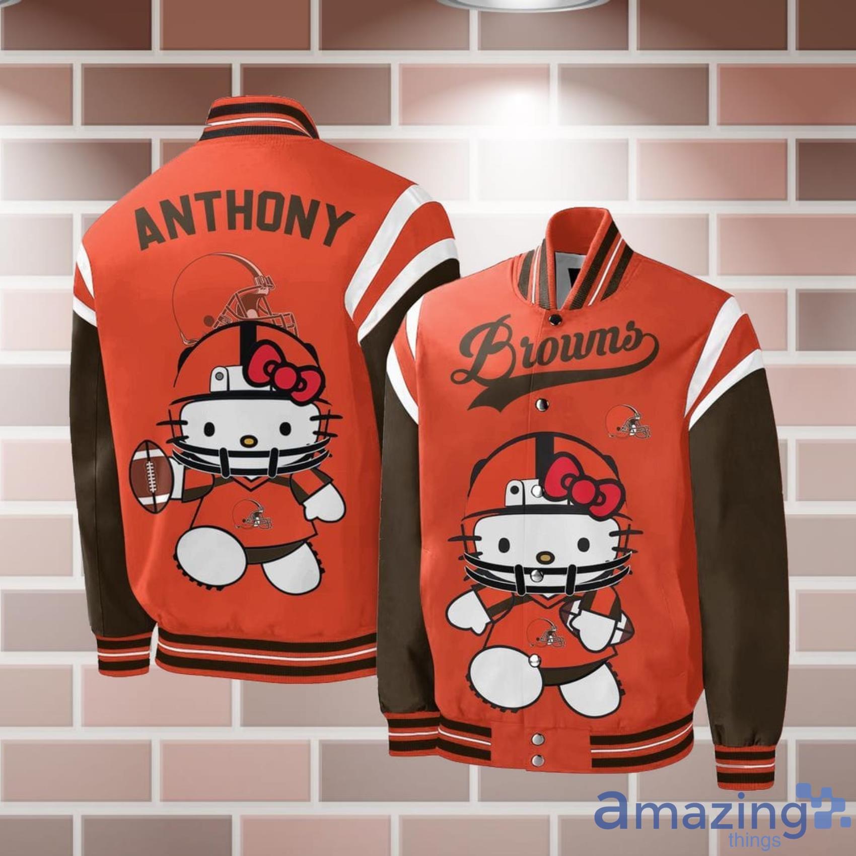 Custom Number And Name NFL Cleveland Browns Logo Hello Kitty