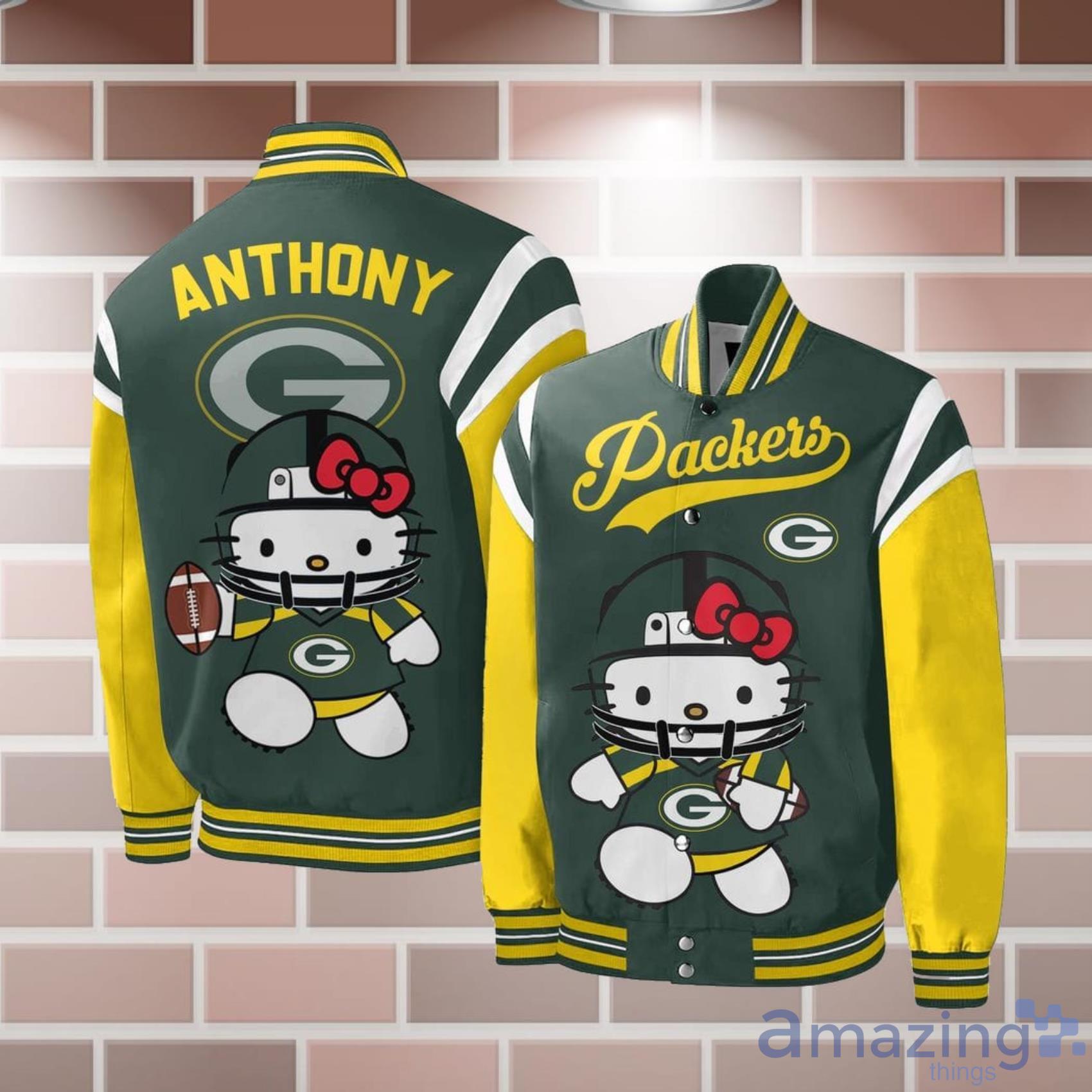 Green Bay Packers Baseball Jersey NFL Hello Kitty Custom Name & Number