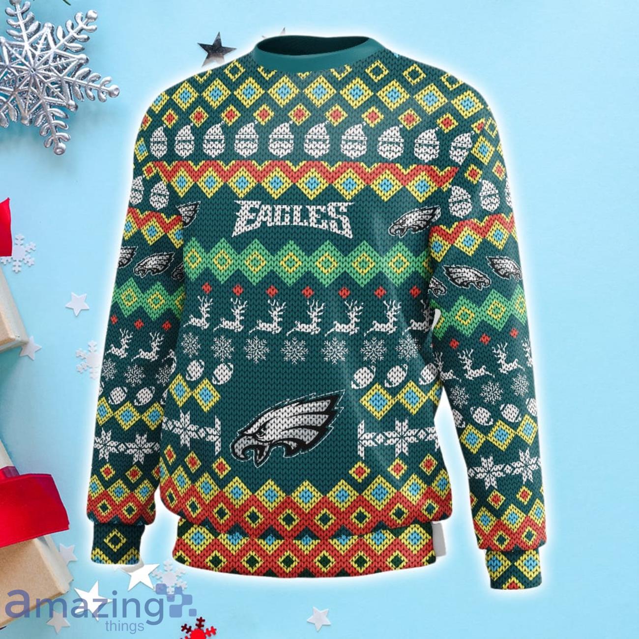 Christmas Gift Philadelphia Eagles Christmas Snowflakes Pattern 3D Ugly  Christmas Sweater For Men And Women