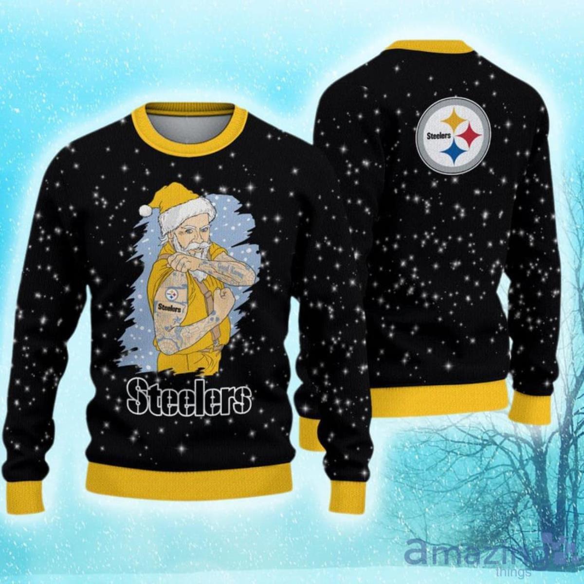 Pittsburgh Steelers Christmas Santa Claus Tattoo Limited Edition Ugly Sweater image Pittsburgh Steelers Christmas Santa Claus Tattoo Limited Edition Ugly Sweater Product Photo 1