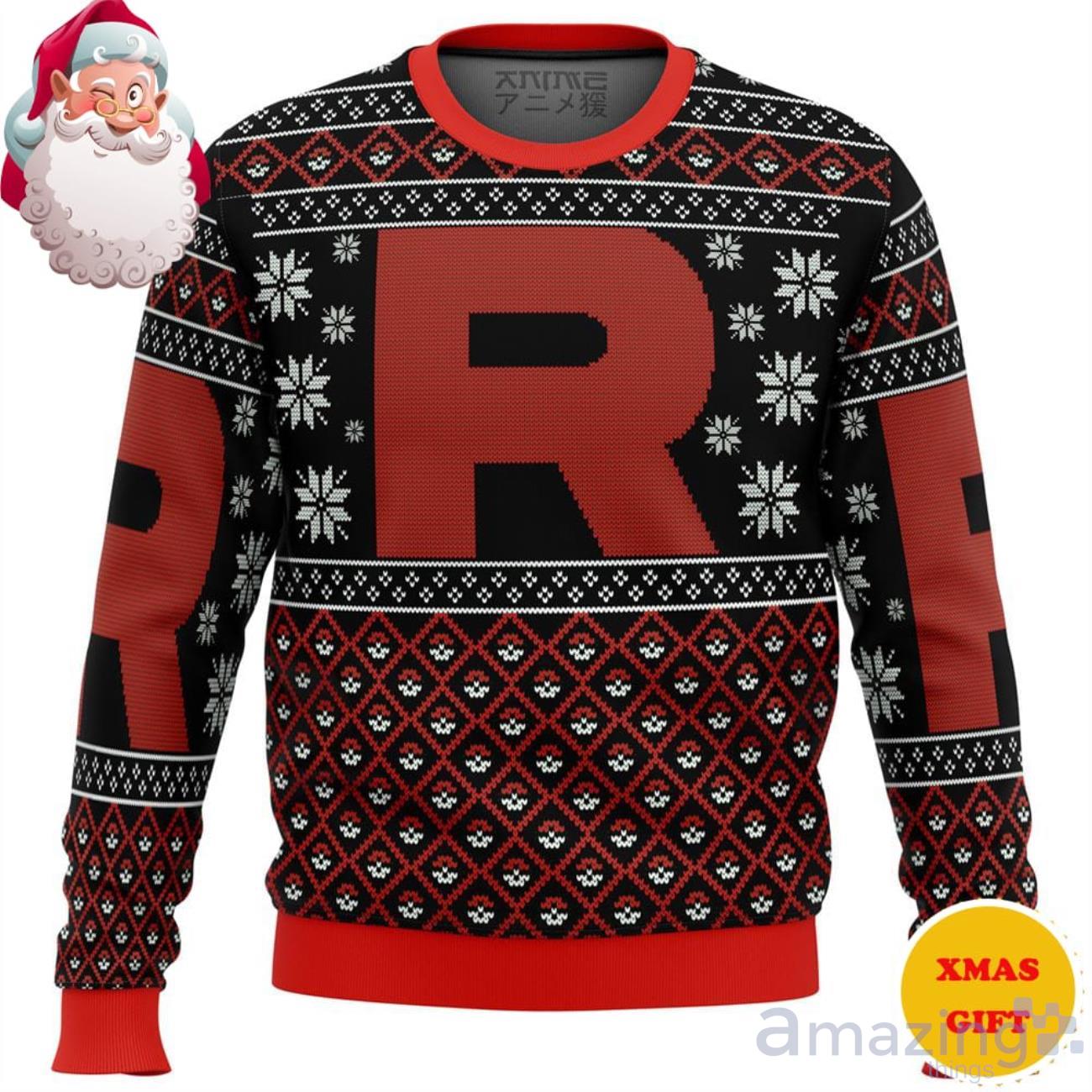 Pokemon Team Rocket Red Black Christmas AOP Sweater image Pokemon Team Rocket Red Black Christmas AOP Sweater Product Photo 1