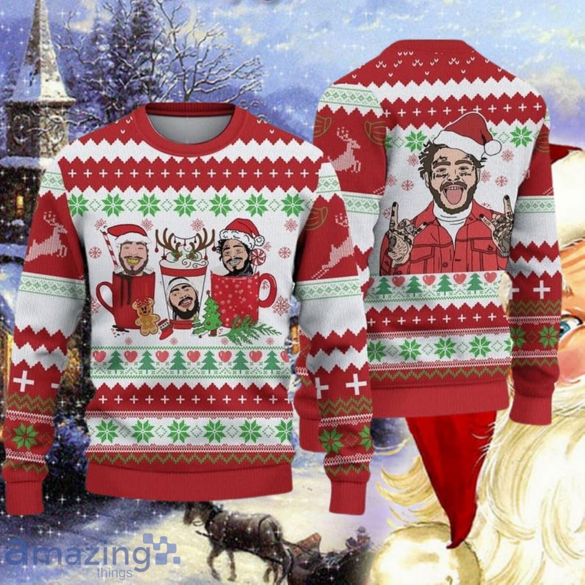 Post Malone Coffee Cups Ugly Christmas Sweater Impressive Gift For Men And Women image Post Malone Coffee Cups Ugly Christmas Sweater Impressive Gift For Men And Women Product Photo 1