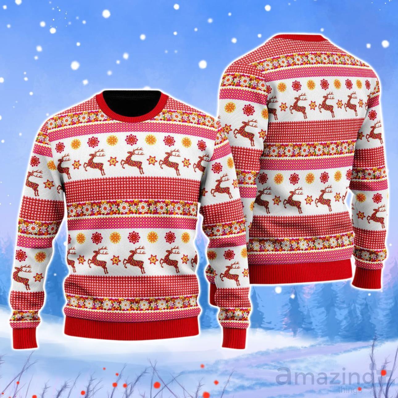 Reindeer Wonderful Time Of The Year Pattern Christmas Unisex Ugly Sweater image Reindeer Wonderful Time Of The Year Pattern Christmas Unisex Ugly Sweater Product Photo 1