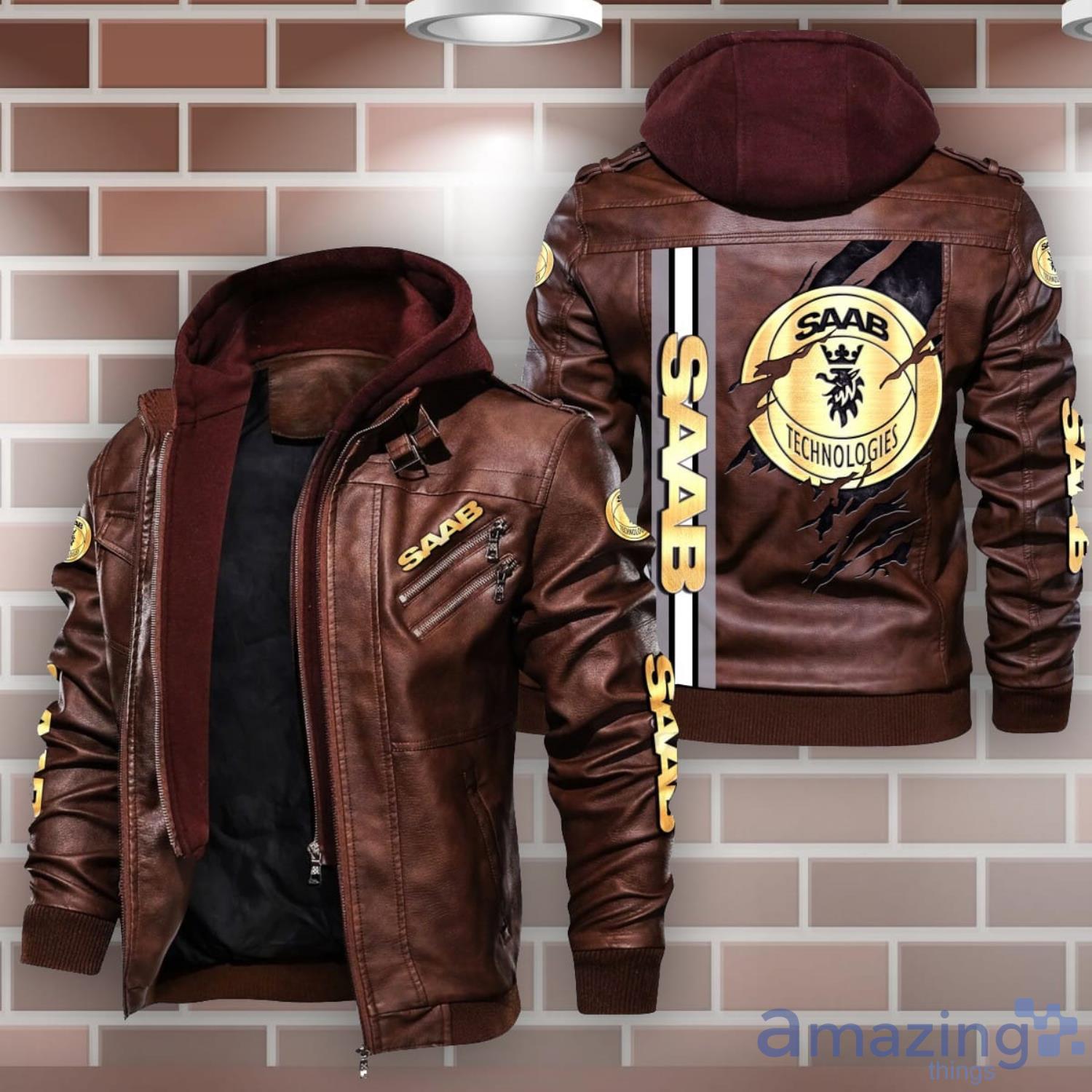 Saab Automobile Leather Jacket Special Gift For Men image Saab Automobile Leather Jacket Special Gift For Men Product Photo 2