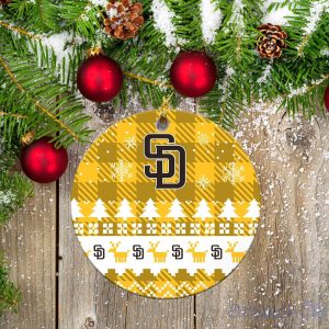 San Diego Padres Ceramic Ornament Christmas Pixel Art Tartan Background Product Photo 2