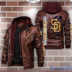 San Diego Padres Striped Style Leather Jacket For Fans Product Photo 2
