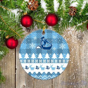 San Diego Toreros Ceramic Ornament Christmas Pixel Art Tartan Background Product Photo 2