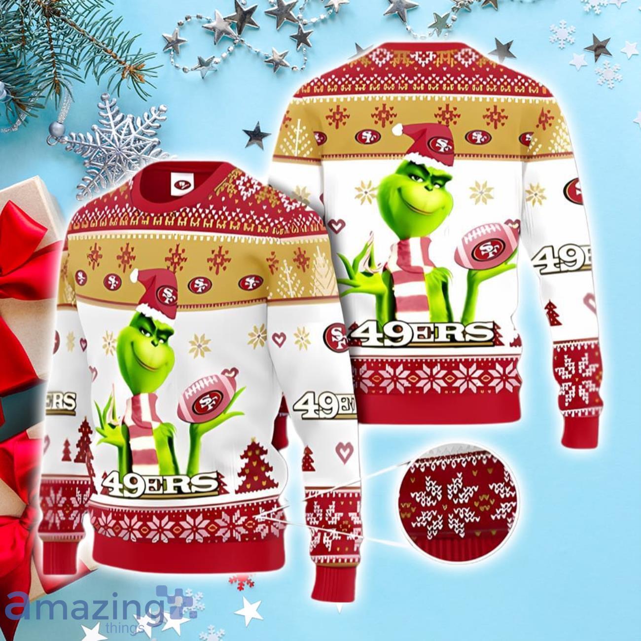 NFL San Francisco 49ers Cute 12 Grinch Face Xmas Day Ugly