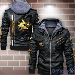San Jose Sharks Striped Style Leather Jacket For Fans Product Photo 1