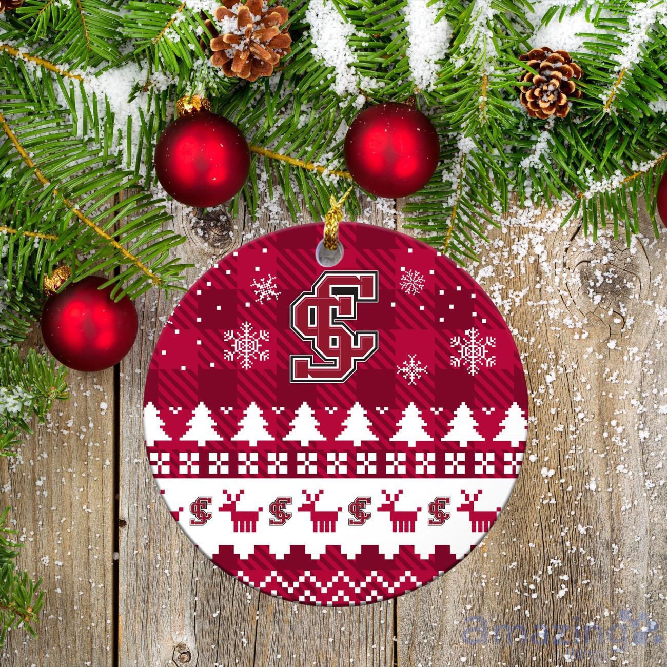 Santa Clara Broncos Ceramic Ornament Christmas Pixel Art Tartan Background image Santa Clara Broncos Ceramic Ornament Christmas Pixel Art Tartan Background Product Photo 2