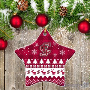 Santa Clara Broncos Ceramic Ornament Christmas Pixel Art Tartan Background Product Photo 1