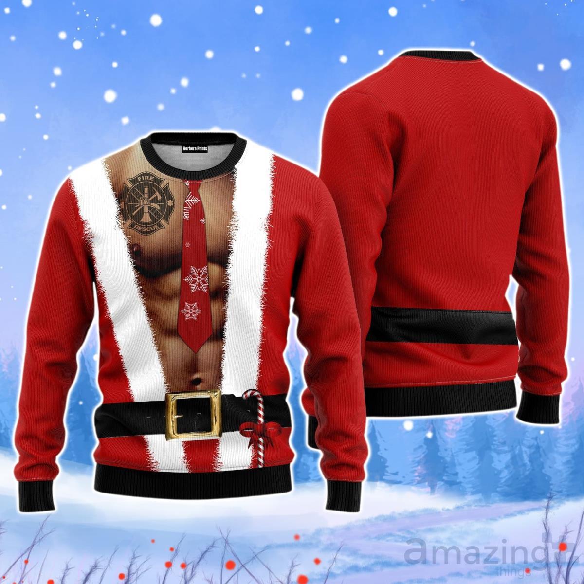 Santa Half Naked Christmas Unisex Ugly Sweater image Santa Half Naked Christmas Unisex Ugly Sweater Product Photo 1