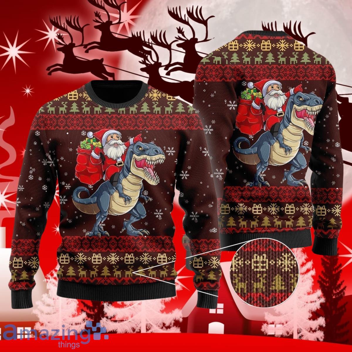 Santa riding on sale a dinosaur sweater