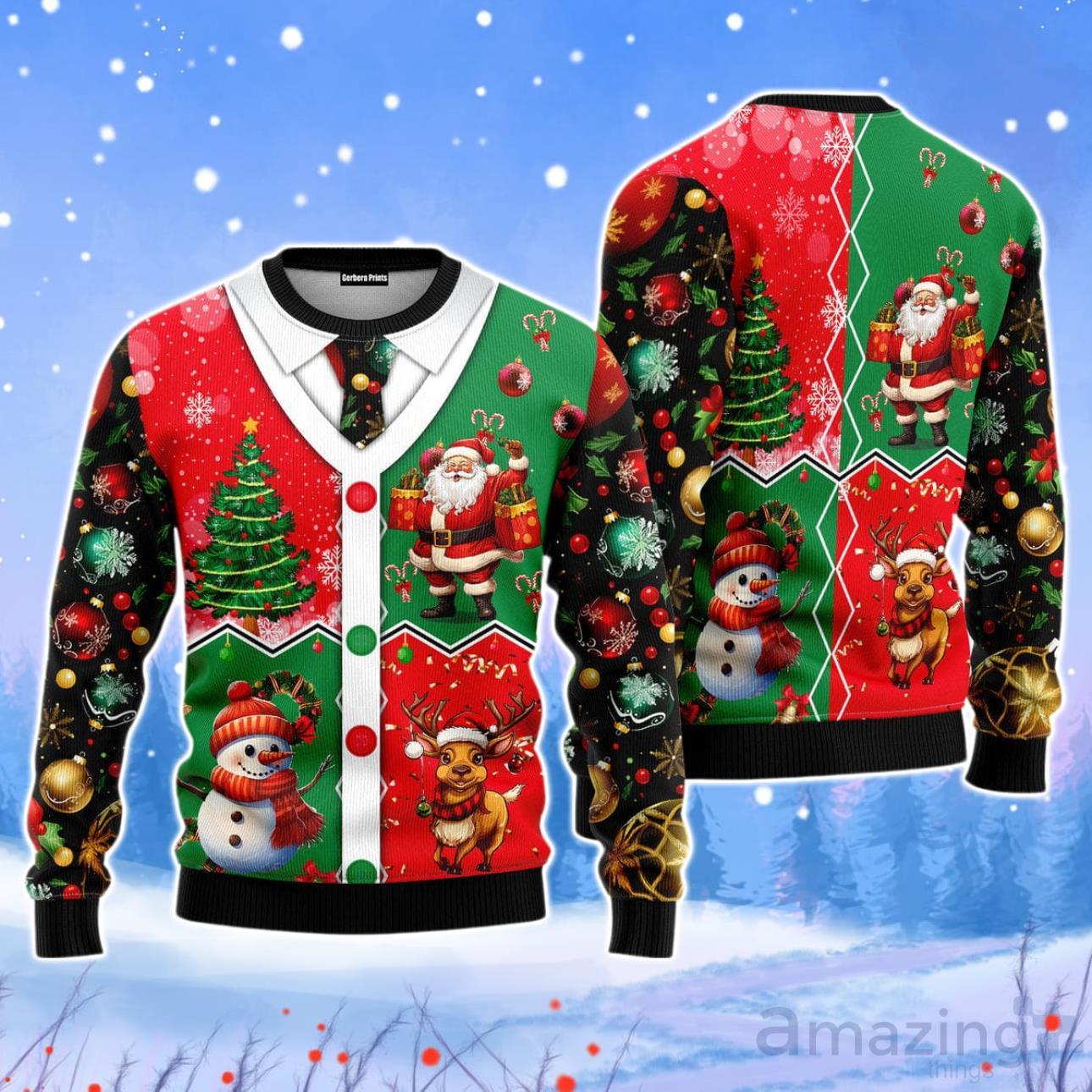 Santa Snowman Reindeer Cardigan Costume Ugly Christmas Unisex Ugly