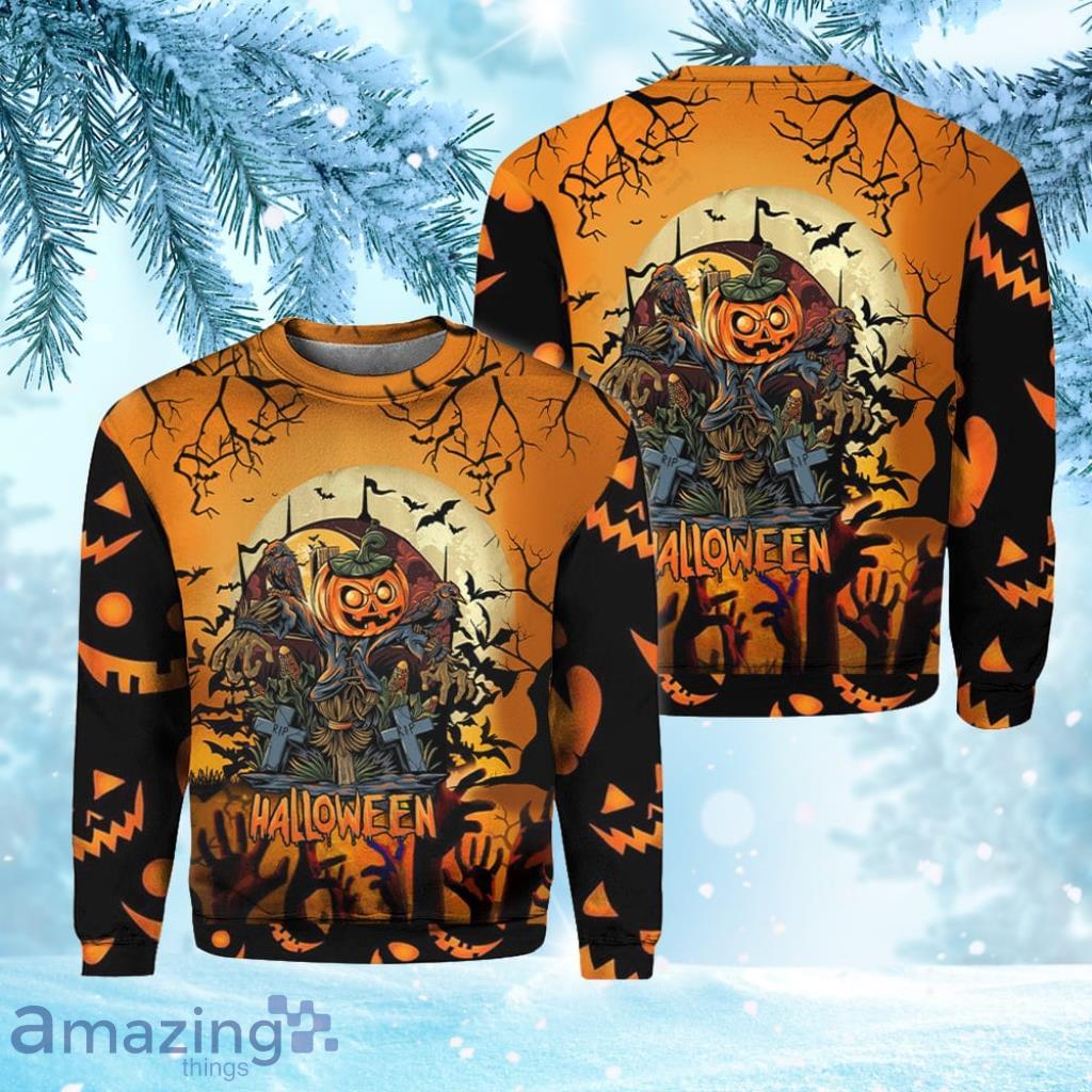 Scary Pumpkin On Halloween Day Orange Christmas Ugly Sweater 3D Gift Halloween image Scary Pumpkin On Halloween Day Orange Christmas Ugly Sweater 3D Gift Halloween Product Photo 1