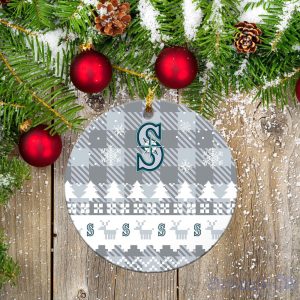 Seattle Mariners Ceramic Ornament Christmas Pixel Art Tartan Background Product Photo 2