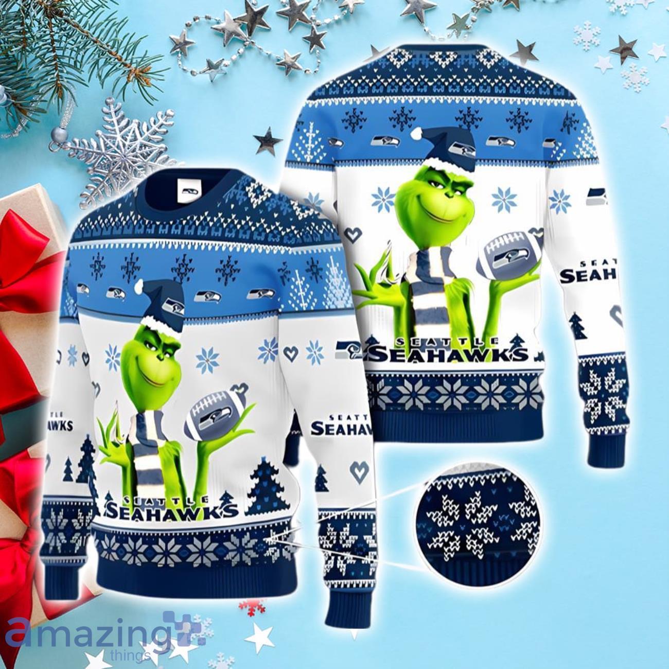 Blue Green Pattern Seattle Seahawks Christmas Gift Ugly Sweater - Torunstyle