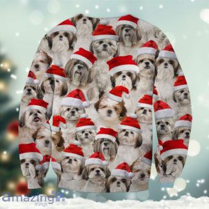 Shih Tzu Merry Christmas Ugly Premium Sweatshirt Christmas Ugly Sweater Product Photo 2