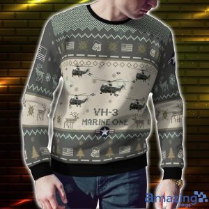 Sikorsky VH-3 Marine One VH3 Veteran Aircraft Snowflake Pattern 3D Ugly Christmas Sweater Product Photo 2