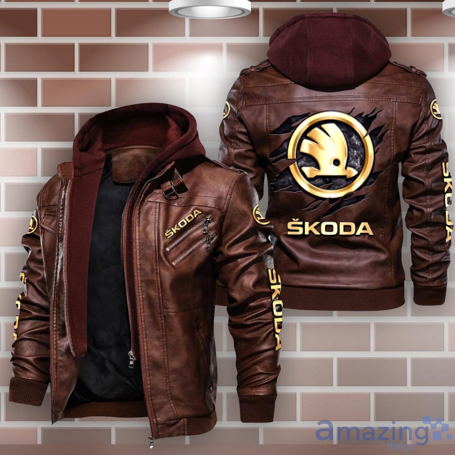 Skoda Auto Leather Jacket Best Gift For Men Father's Day Gift image Skoda Auto Leather Jacket Best Gift For Men Father's Day Gift