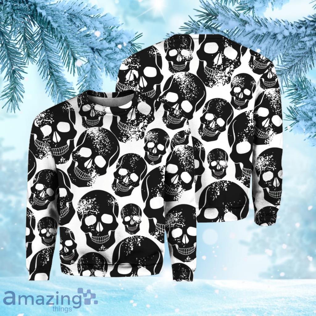Skull Head Black And White Crewneck Sweatshirt Christmas Ugly Sweater 3D Gift Halloween image Skull Head Black And White Crewneck Sweatshirt Christmas Ugly Sweater 3D Gift Halloween Product Photo 1