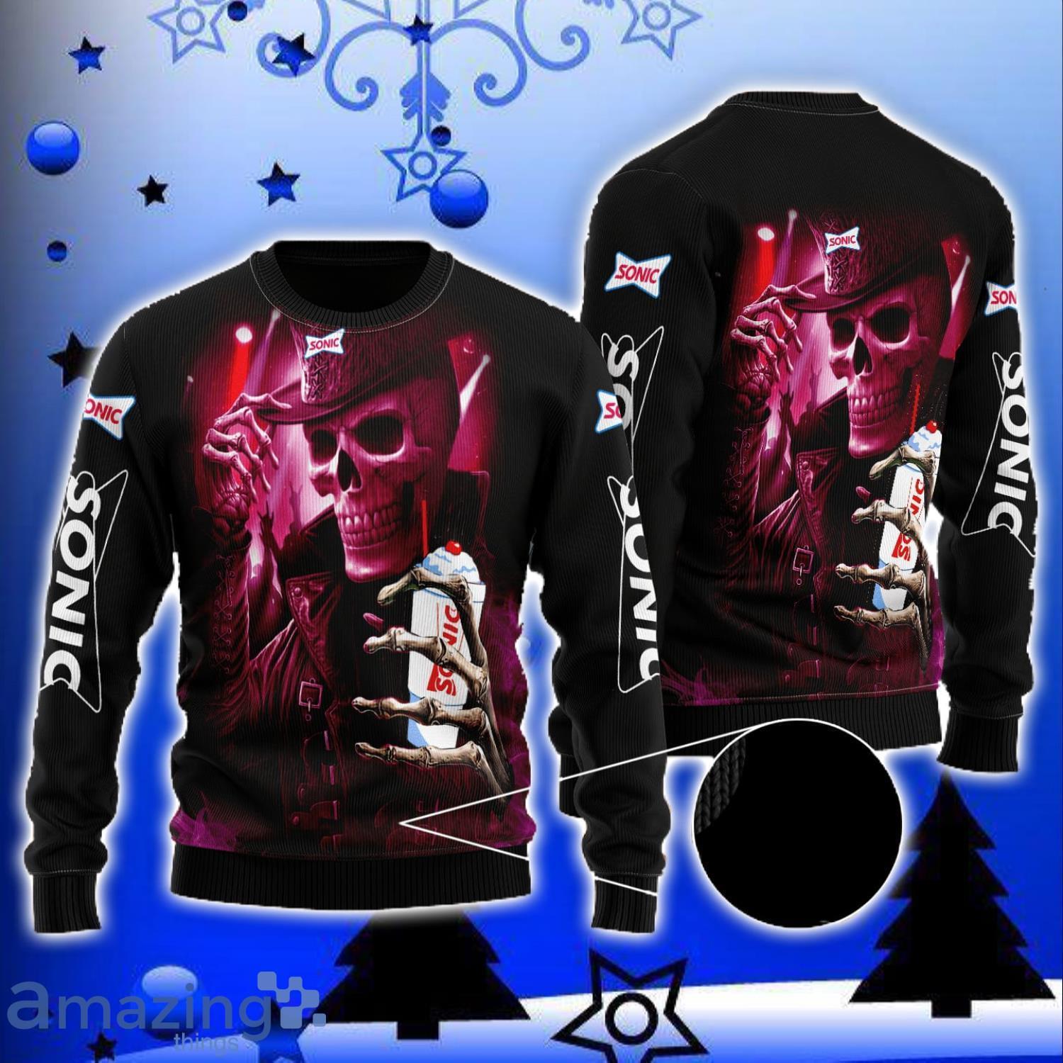Skull Sonic Drive in All Over Print 3D Sweater Halloween Gift image Skull Sonic Drive-in All Over Print 3D Sweater Halloween Gift Product Photo 1