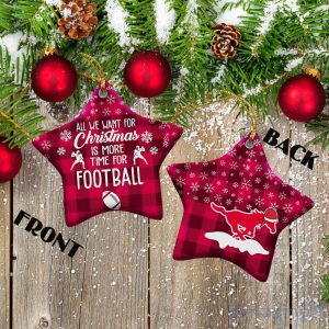 SMU Mustangs Ceramic Ornament All We Want For Christmas Is More Time For Football image SMU Mustangs Ceramic Ornament All We Want For Christmas Is More Time For Football Product Photo 2
