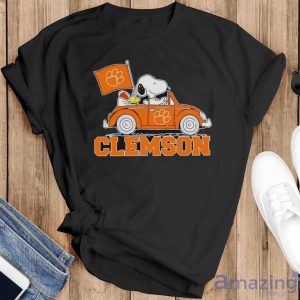 Snoopy and Woodstock driving car Clemson Tigers shirt - Black T-Shirt